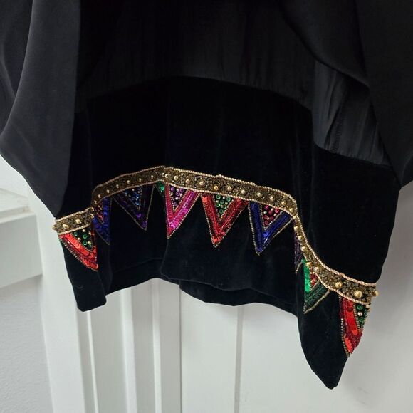 Escada Vintage 80s Mock Neck Sequin Velvet Long Sleeve Slip Dress in Black - Picture 4 of 16